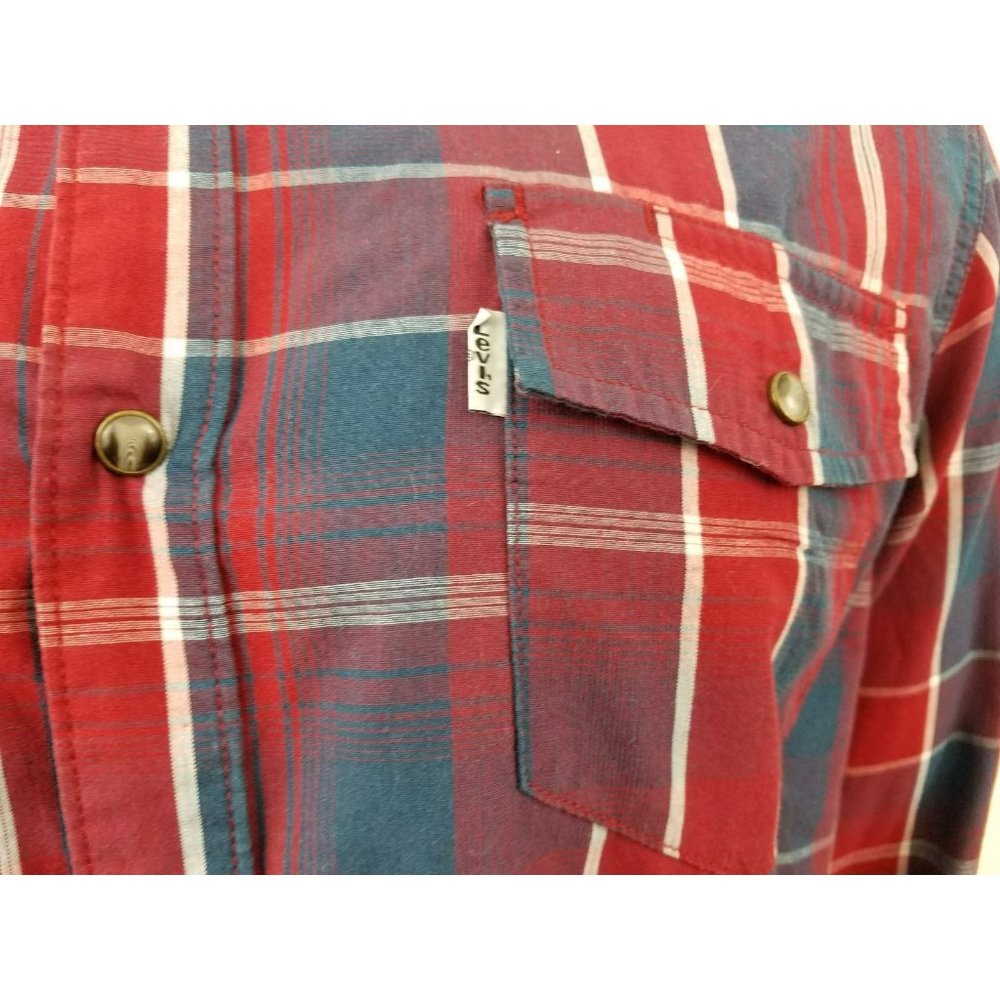 Levi's Strauss plaid shirt button front red blue modern fit Sz M - Picture 5 of 8